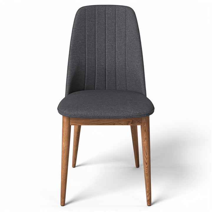 **Moderne grijze eetstoel met houten poten**