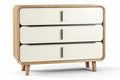 **Moderne kast met drie lades in bamboe en witte afwerking**