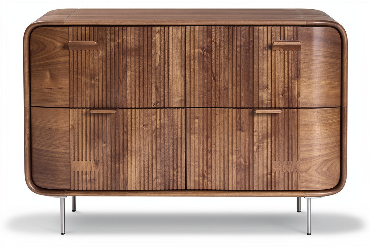 **Technische Titel in het Nederlands: Modern Houten Dressoir met Gestreepte Fronten**