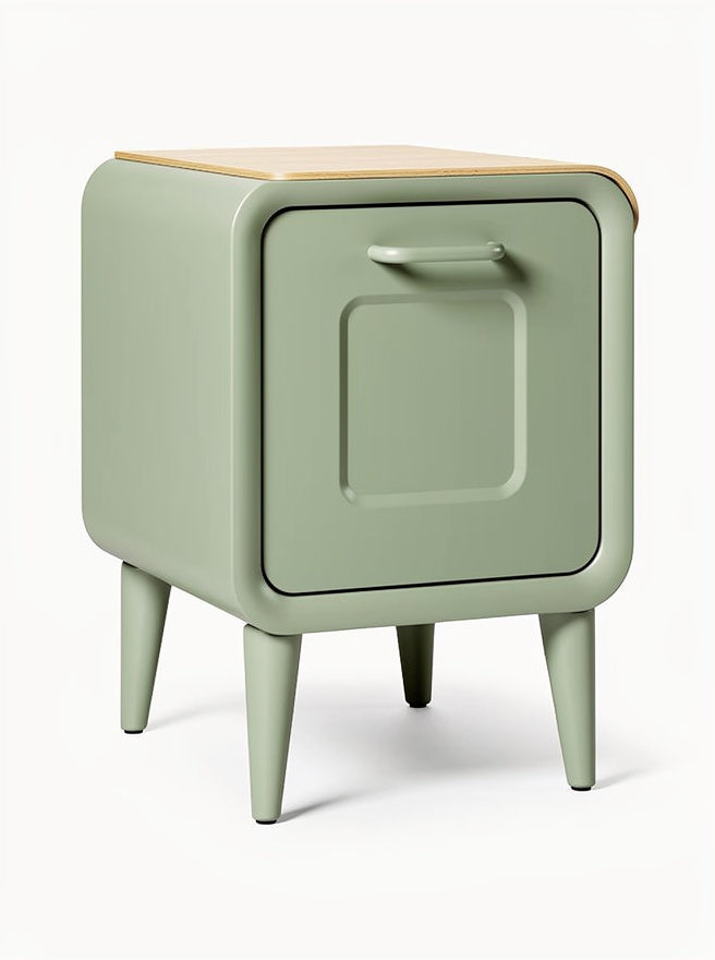 **Moderne nachtkastje met een minimalistisch ontwerp en een groene afwerking**