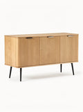 **Technische titel in het Nederlands: Moderne houten dressoir met ribbelstructuur en zwarte poten**